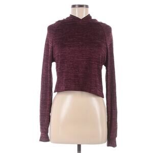 Earthbound Trading Hoodie Maroon Spacedye Knit Long Sleeve Cropped Womens Medium